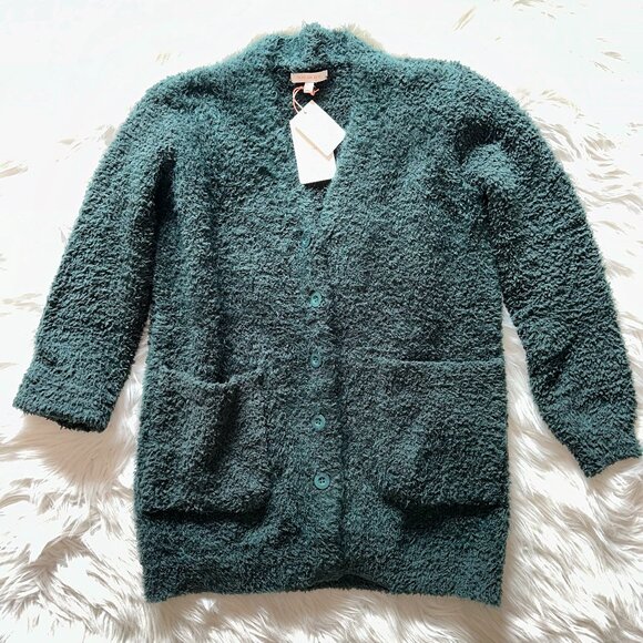 Skies Are Blue Fuzzy Cardigan Sweater Dark Green - Picture 1 of 3